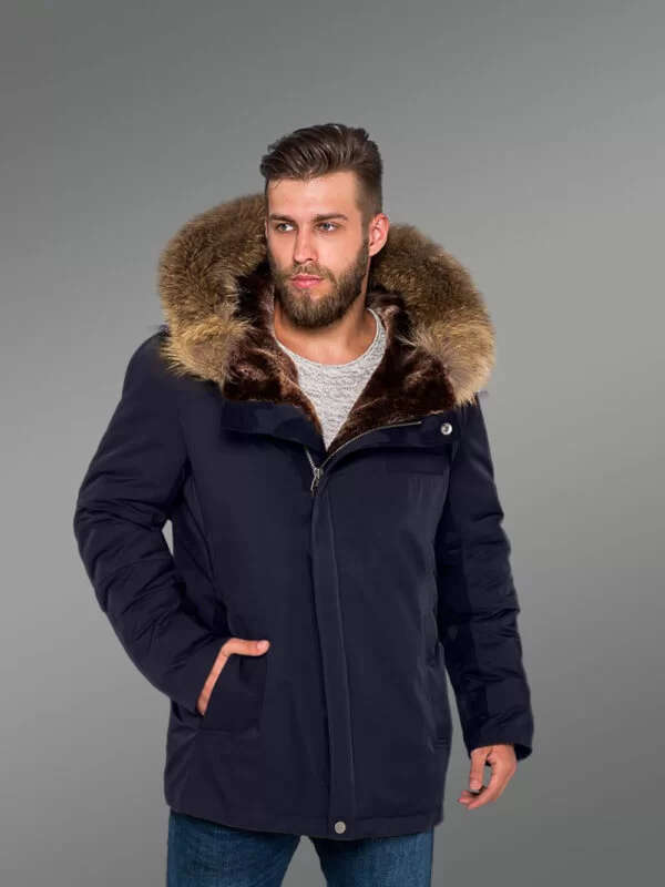 Men’s Fashion Trends Redefined with Finn Raccoon Fur Hybrid Navy Parka Convertibles with Rabbit Liner - Image 3