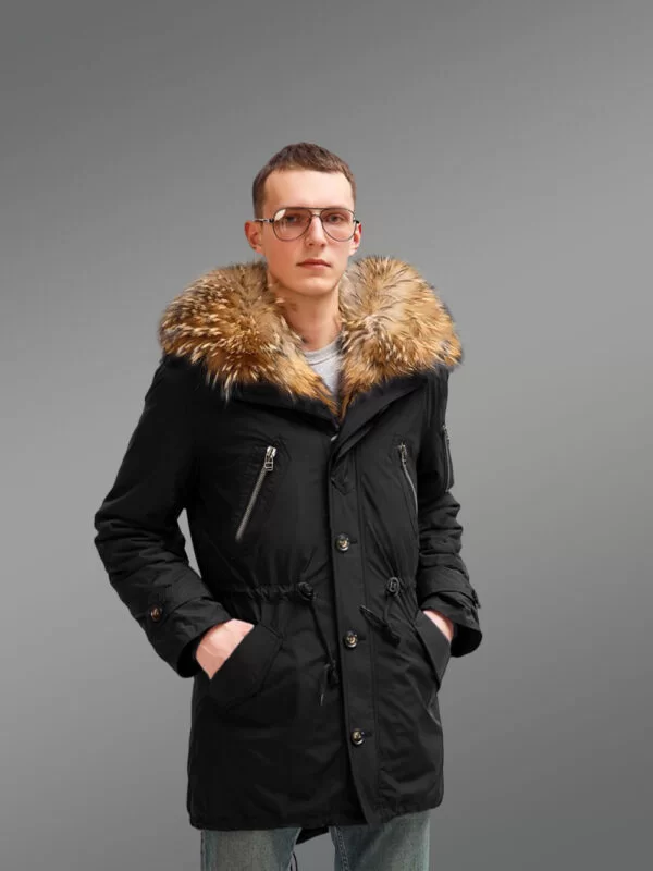 More Careless Yet More Careless You in Men’s Finn Raccoon Fur Black Hybrid Parka Convertibles with Rabbit Liner - Image 2