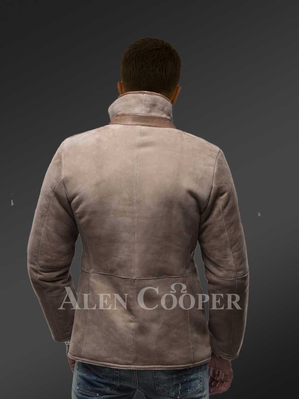 Men’s Sheepskin Shearling Blazer Jacket with Tonal Leather Trim - Image 5