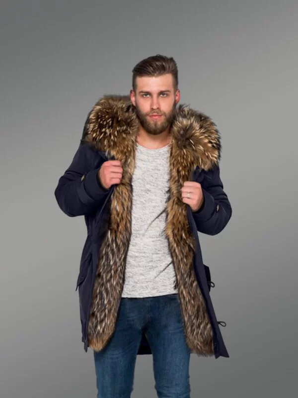 Men’s Hybrid Navy Finn Raccoon Fur Parka Convertibles to Reinvent Charm and Smartness with Rabbit Liner - Image 2