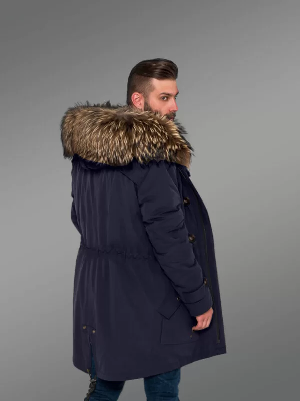 Men’s Hybrid Navy Finn Raccoon Fur Parka Convertibles to Reinvent Charm and Smartness with Rabbit Liner - Image 3