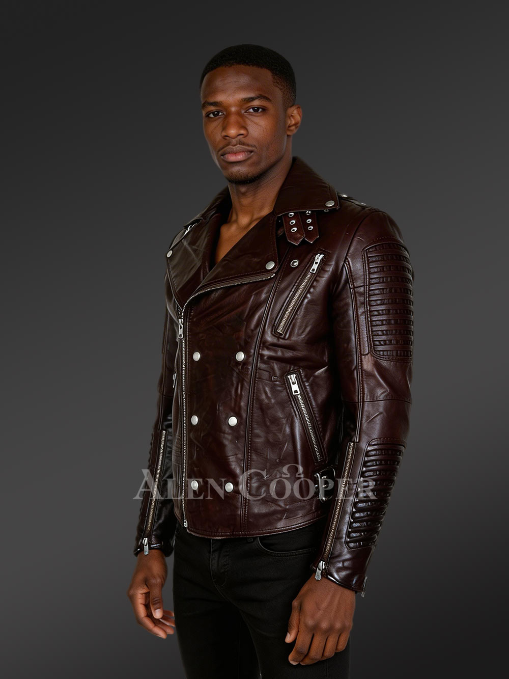 Men’s Italian-Finish Leather Jacket In Coffee With In-Built Belt - Image 3