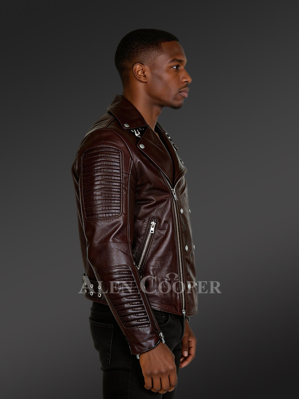 Men’s Italian-Finish Leather Jacket In Coffee With In-Built Belt - Image 2