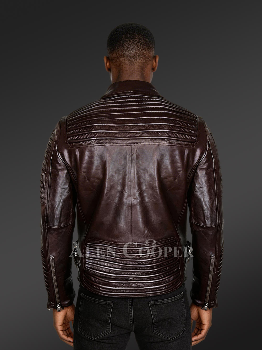 Men’s Italian-Finish Leather Jacket In Coffee With In-Built Belt - Image 4