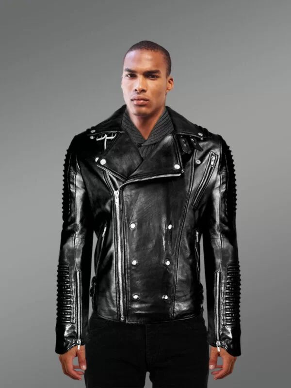 Men's Motorcycle Biker Jacket in Black