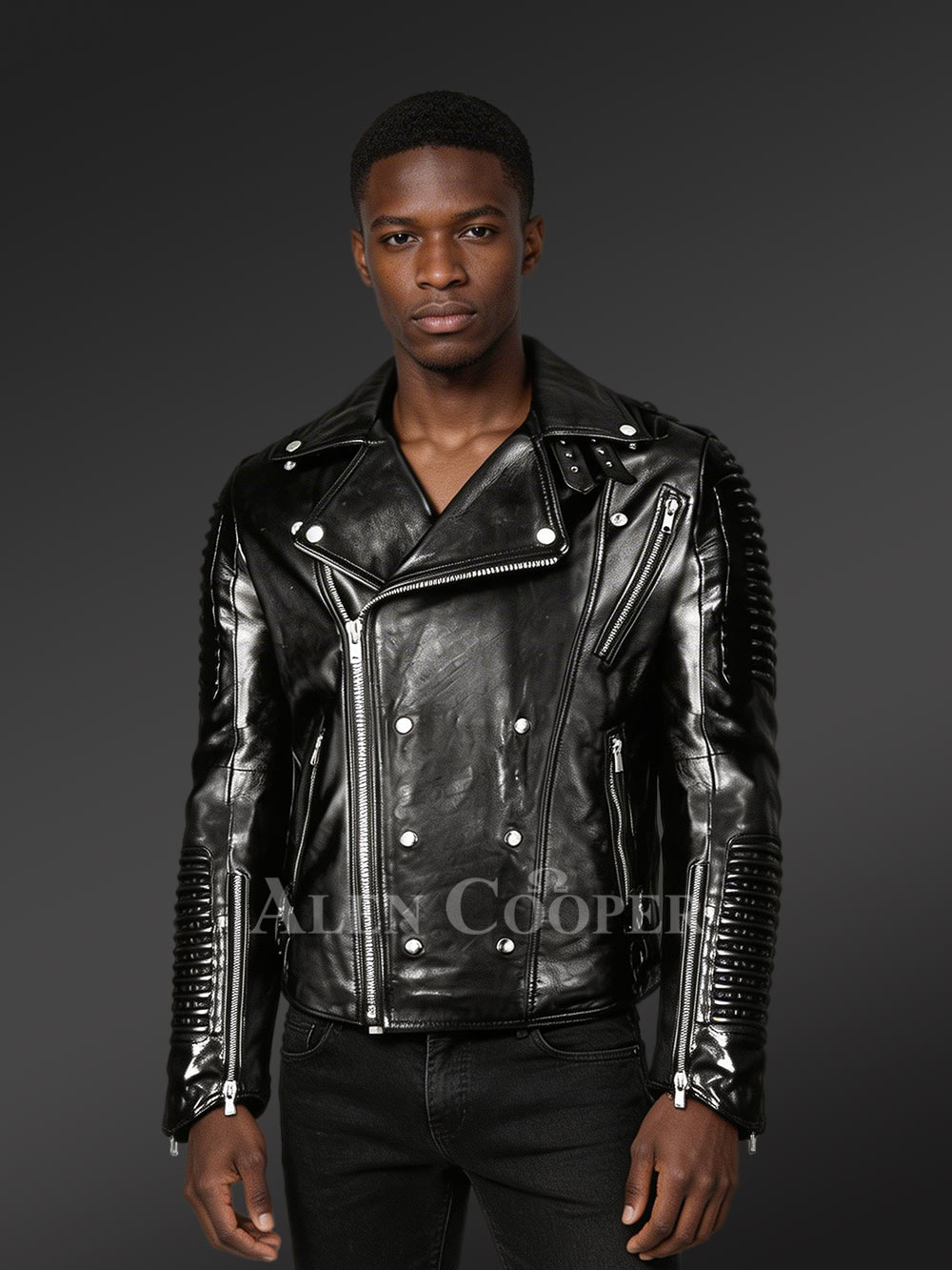 Men's Motorcycle Biker Jacket in Black
