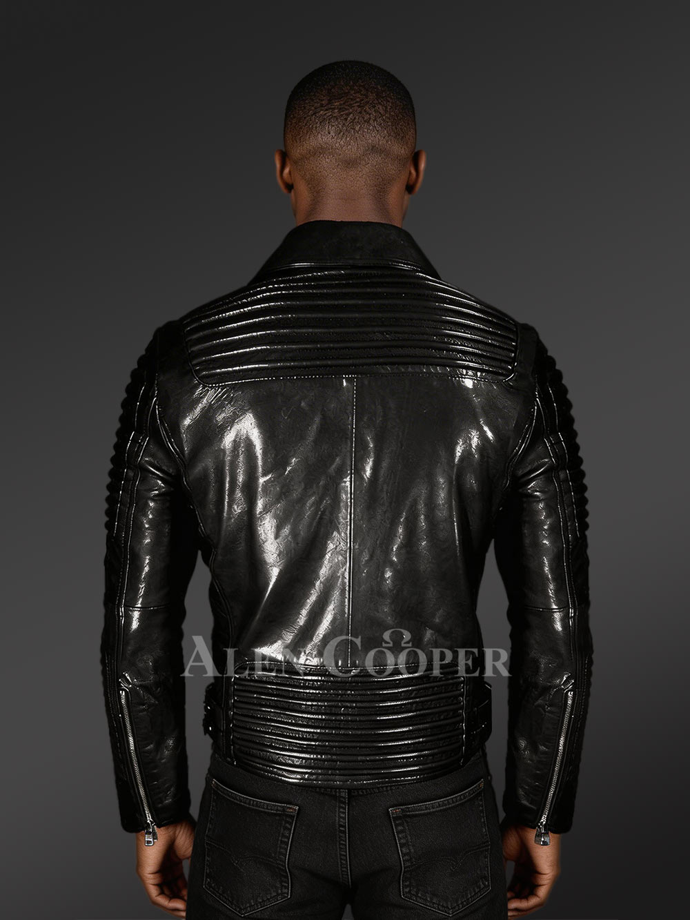 Men's Motorcycle Biker Jacket in Black - Image 4