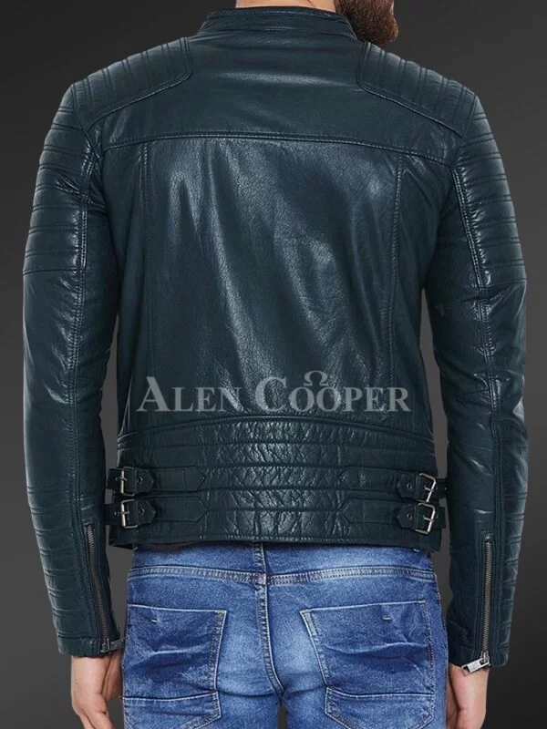 Pure Leather Jacket with Stylish Asymmetrical Zipper Closure and Quilted Sleeves - Image 11