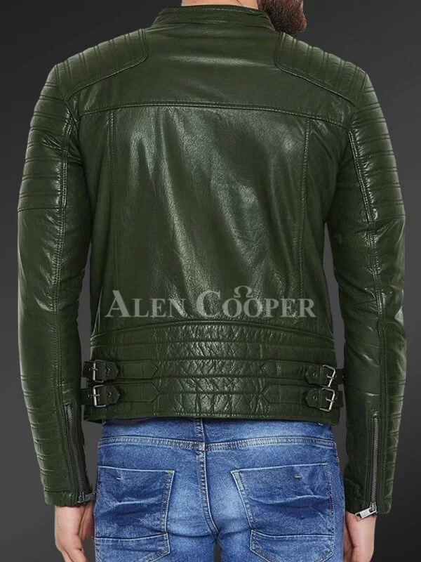 Pure Leather Jacket with Stylish Asymmetrical Zipper Closure and Quilted Sleeves - Image 12