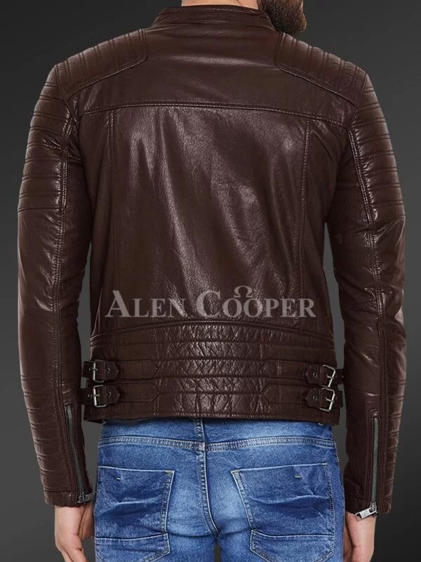 Pure Leather Jacket with Stylish Asymmetrical Zipper Closure and Quilted Sleeves - Image 10