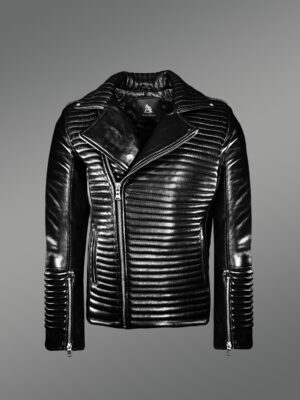 Men’s Quilted Black Leather Motorcycle Jacket!