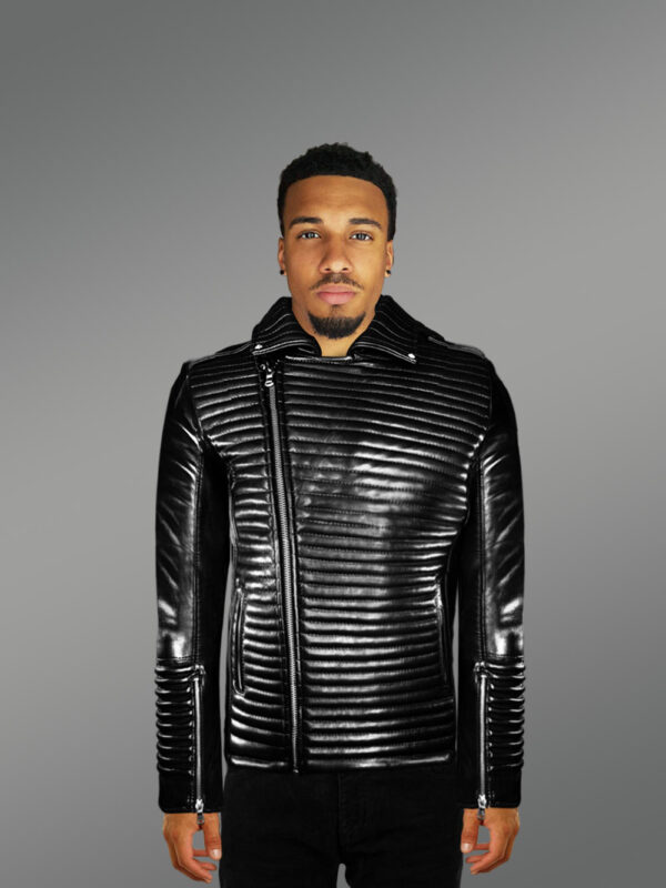 Men’s Quilted Black Leather Motorcycle Jacket!