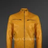 Men’s Real Leather Tan Jacket with Mandarin Collar