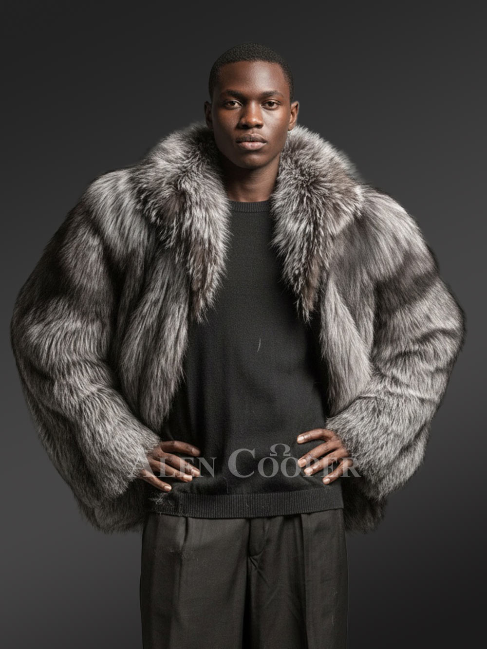 Men’s Silver Fox Fur Bomber Jacket Is Appealing and Luxurious