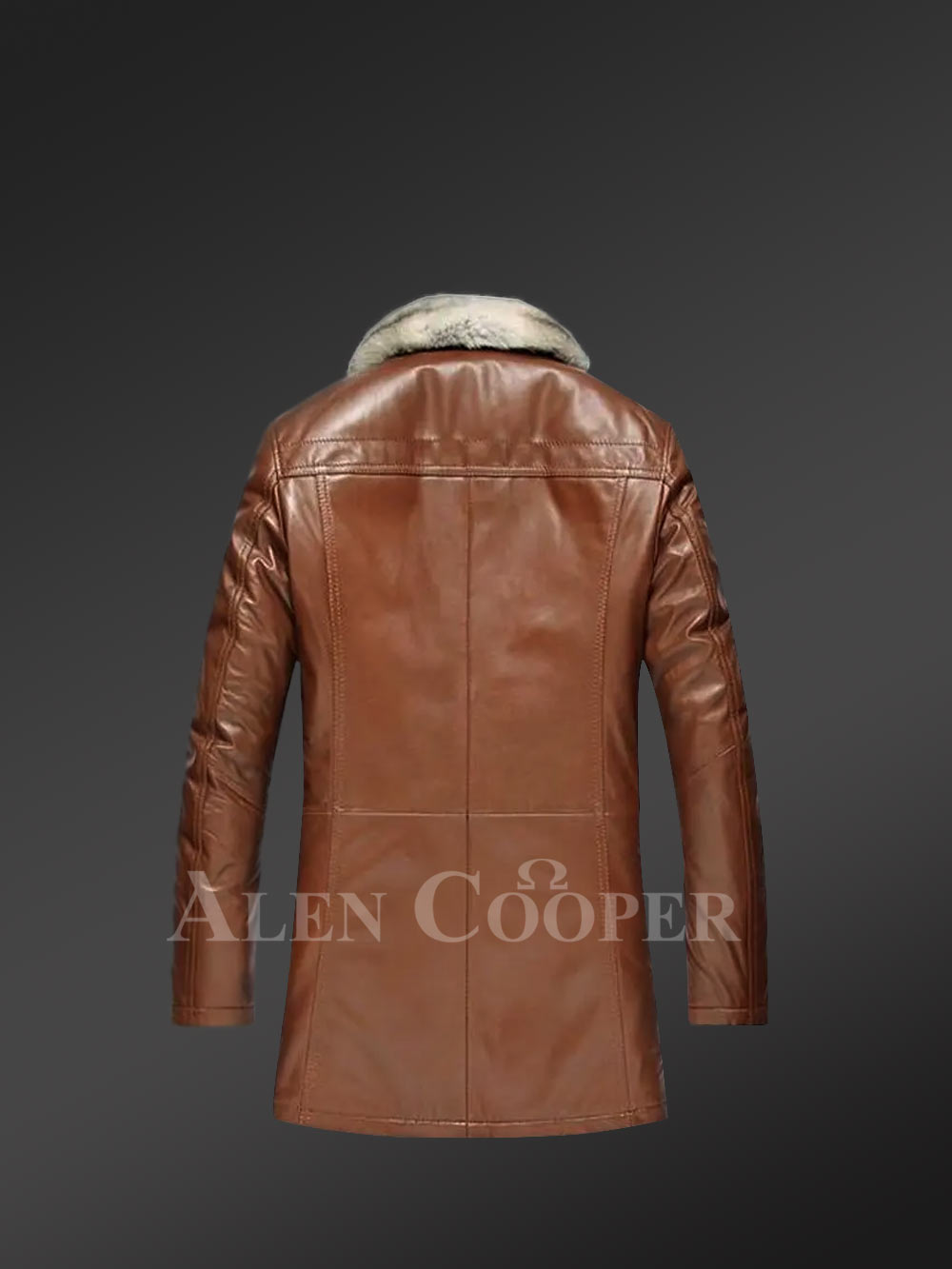 Men’s Stylish Genuine Lambskin Winter Coat in Brown - Image 3
