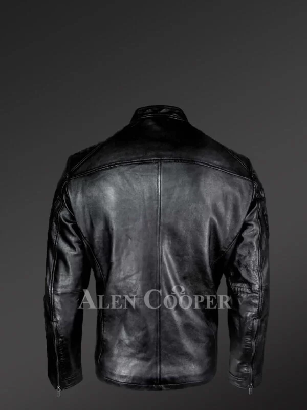 Mens Stylish Moto Leather Jacket in Black - Image 3