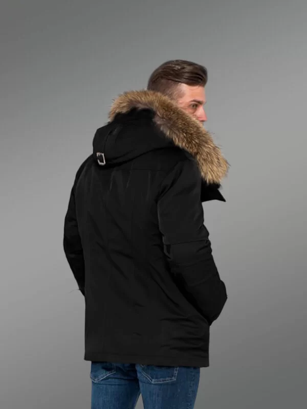 Blazing Fashion Trend with Men’s Hybrid Black Finn Raccoon Fur Parka Convertibles - Image 5