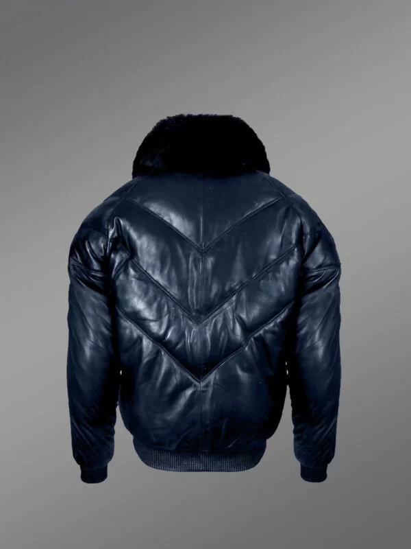 Super Stylish Vintage Real Leather V Bomber Jacket With Crystal Fox Fur Collar - Image 4