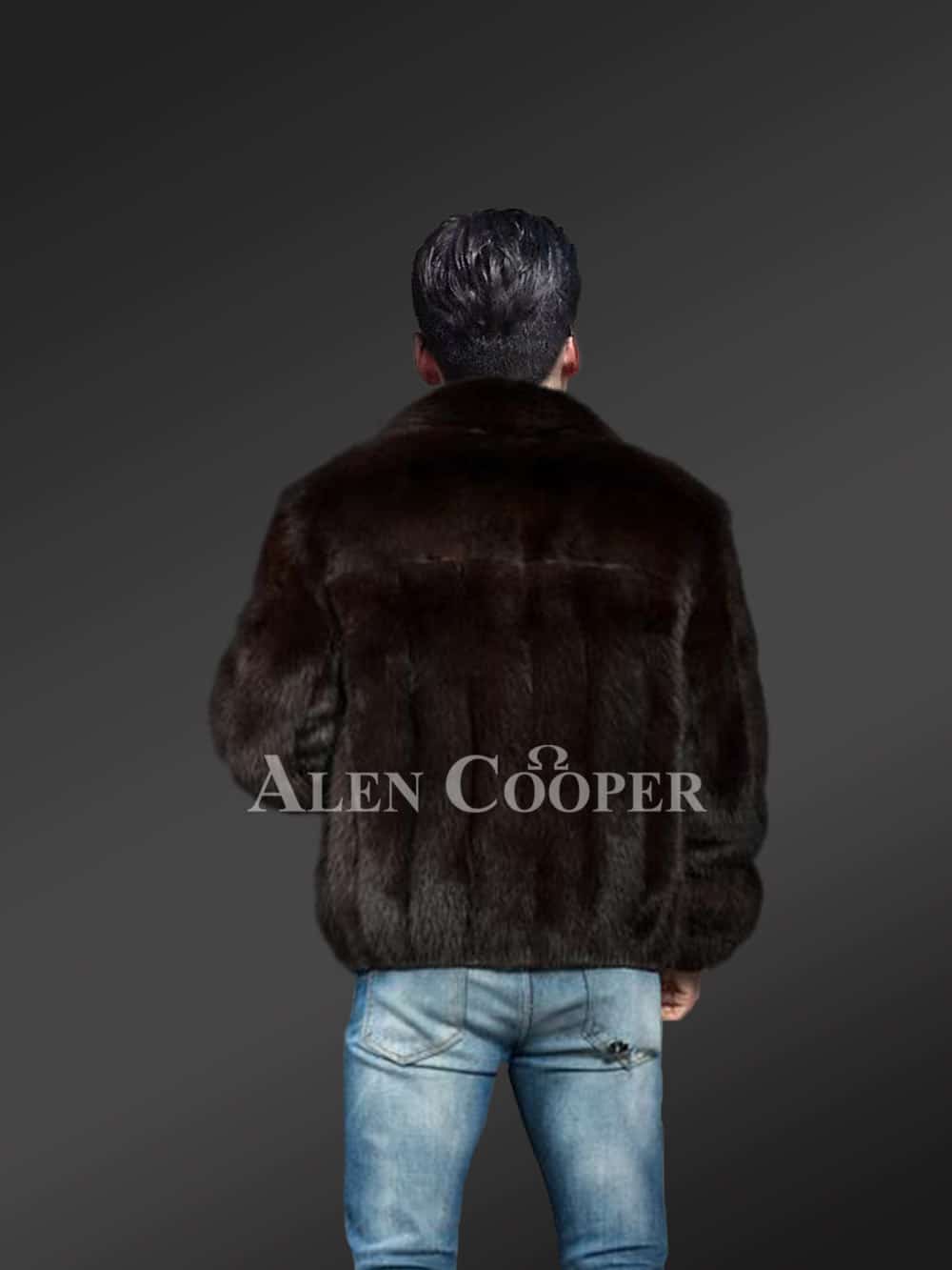 Men Bomber of Mink Fur in Stylish Non-Uniform Texture - Image 4