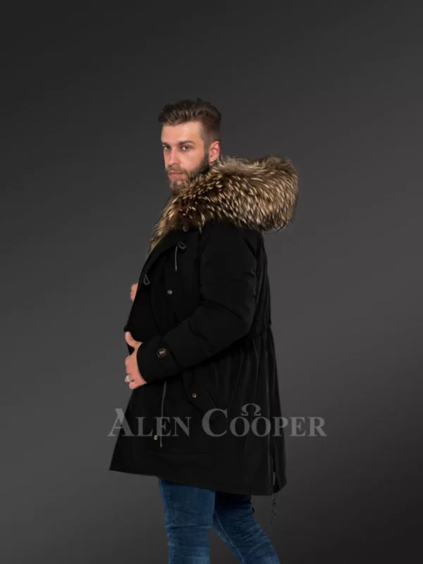 More Charming and Attractive Men in Hybrid Coffee Finn Raccoon Fur Parka Convertibles with Rabbit Liner - Image 3