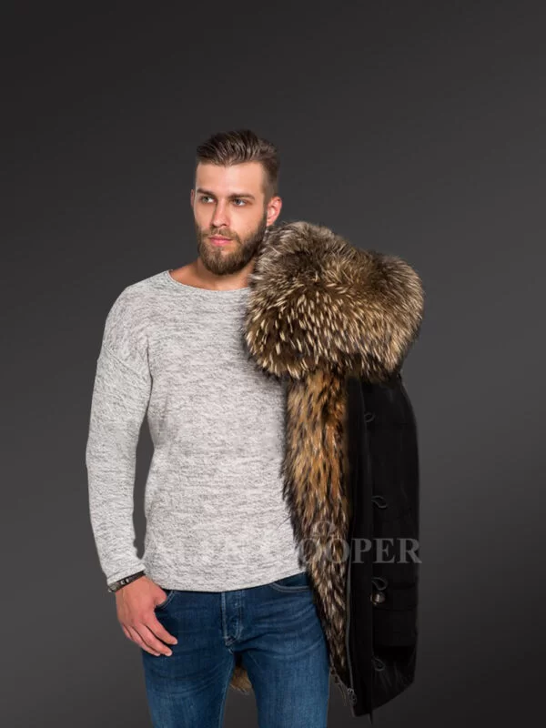 More Charming and Attractive Men in Hybrid Coffee Finn Raccoon Fur Parka Convertibles with Rabbit Liner - Image 2