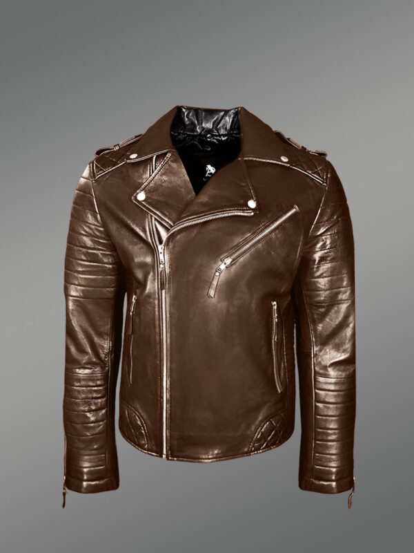 Italian-Finish Leather Biker Jackets For Stylish And Trendy Men In Coffee Color - Image 2