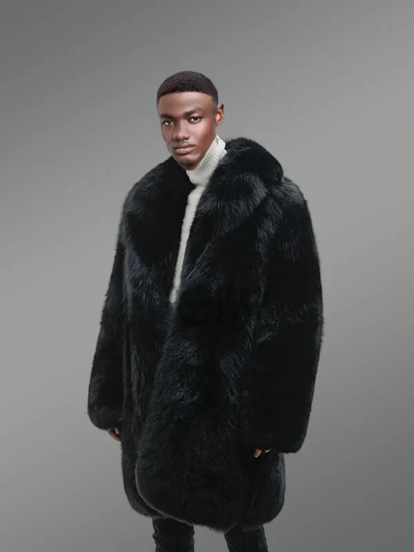 Mens Black Fox Fur Coat for a Bold & Classy Look - Image 3