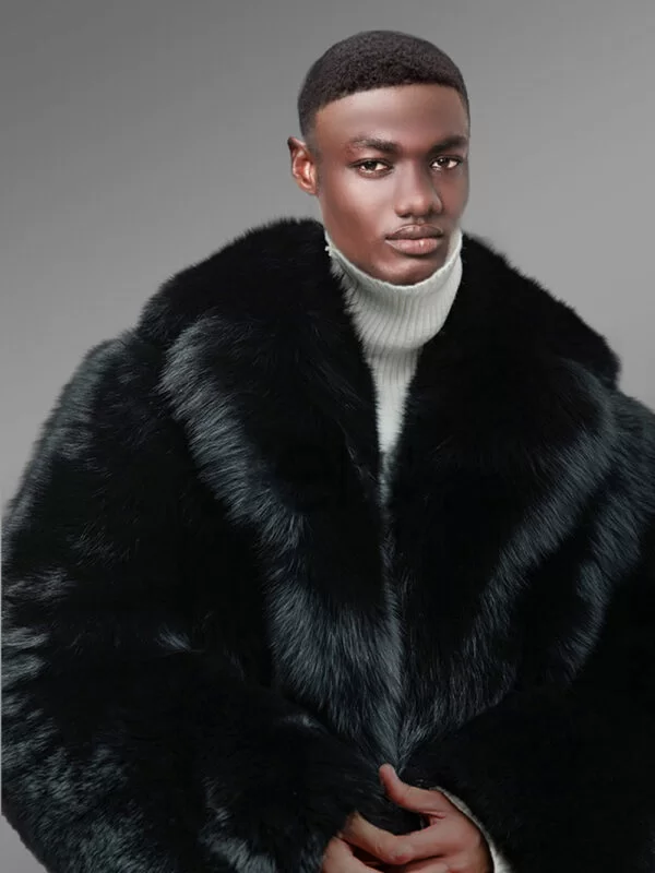 Mens Black Fox Fur Coat for a Bold & Classy Look - Image 5