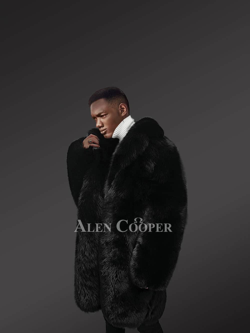 Mens Black Fox Fur Coat for a Bold & Classy Look - Image 3