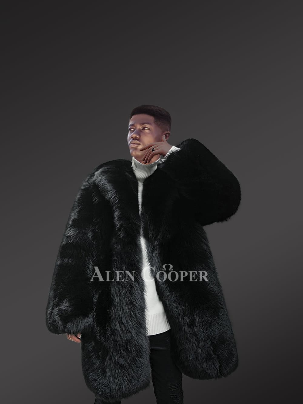 Mens Black Fox Fur Coat for a Bold & Classy Look - Image 2