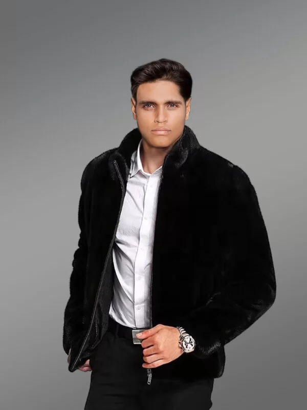 Mysterious Black Full Skin Mink Fur Jacket For Men