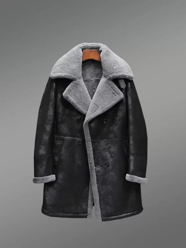 Parka Shearling Coat in Distressed Black for Men