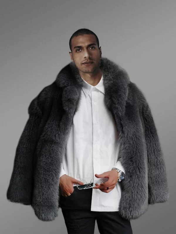 Polar Fox Fur Jacket for Men for In Black