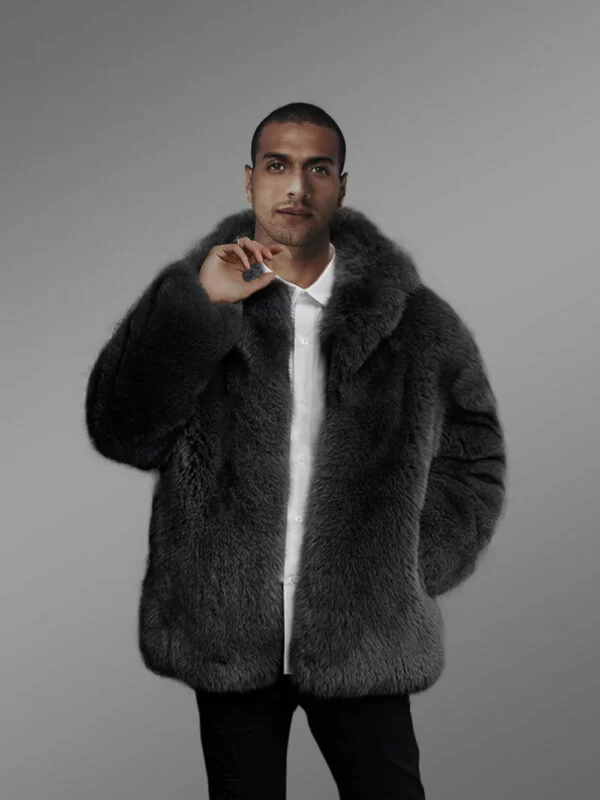 Polar Fox Fur Jacket for Men for In Black - Image 3