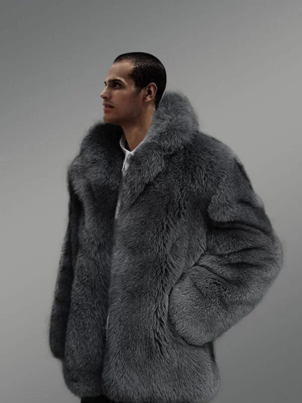 Polar Fox Fur Jacket for Men for In Black - Image 5