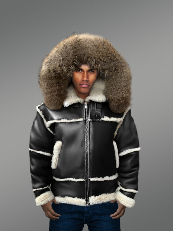 B3 Bomber Styled Premium Black Shearling Jacket - Image 2