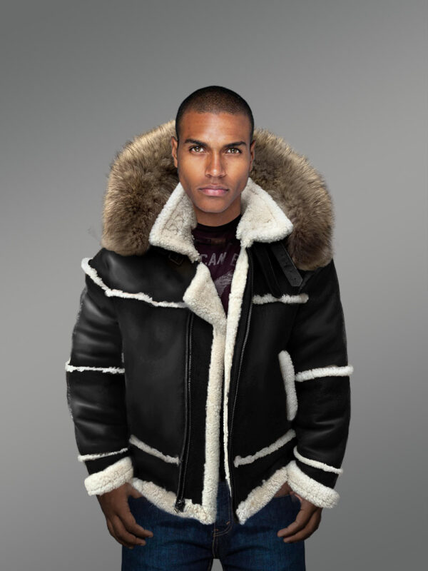 B3 Bomber Styled Premium Black Shearling Jacket - Image 4