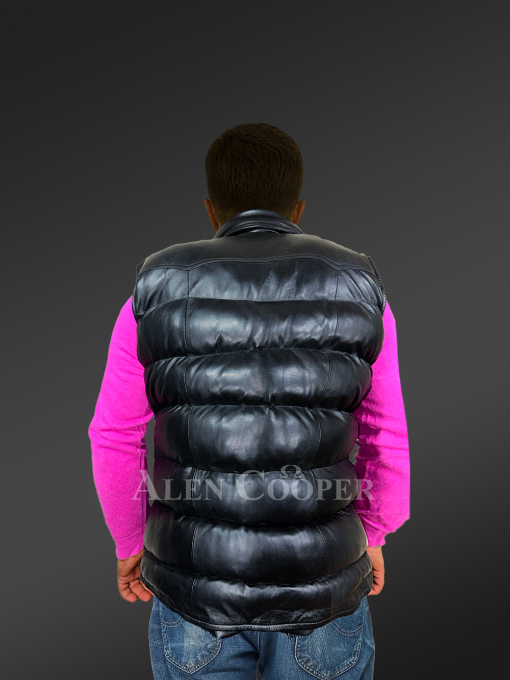 Puffy Leather Bubble Vest Jacket for Men - Image 5