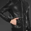 Quilted Slim Fit Real Leather Jacket for Men in Black