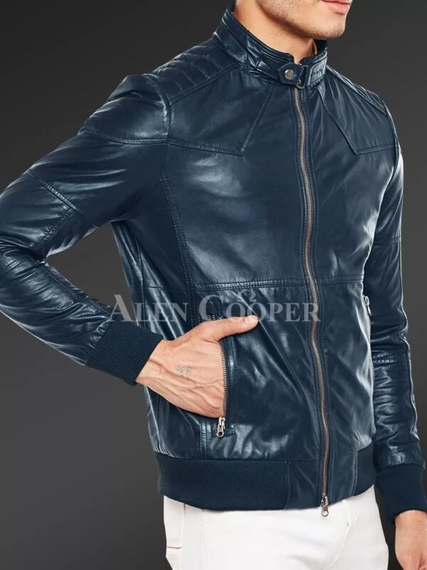 Quilted Slim Fit Real Leather Jacket for Men - Image 3