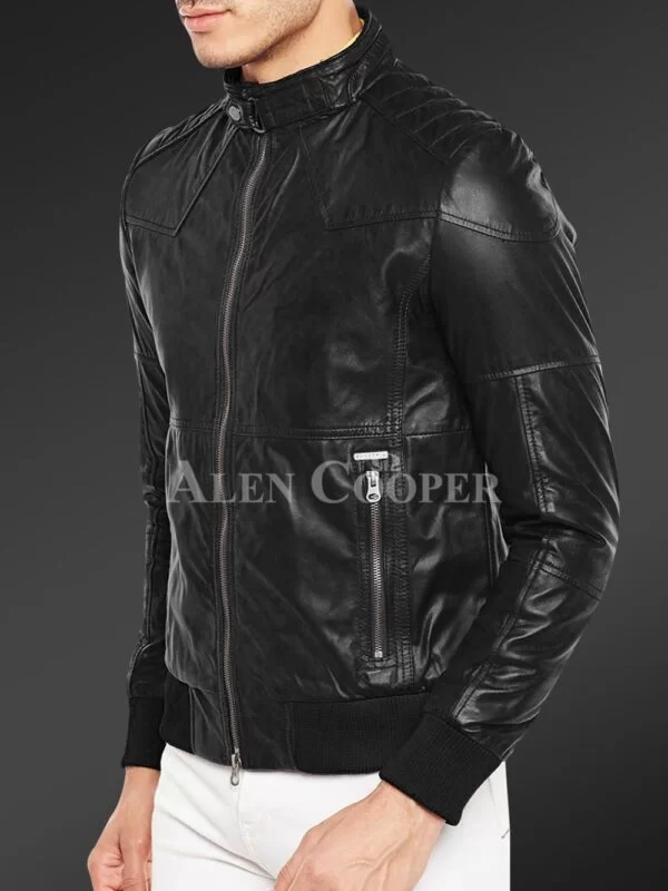 Quilted Slim Fit Real Leather Jacket for Men - Image 6