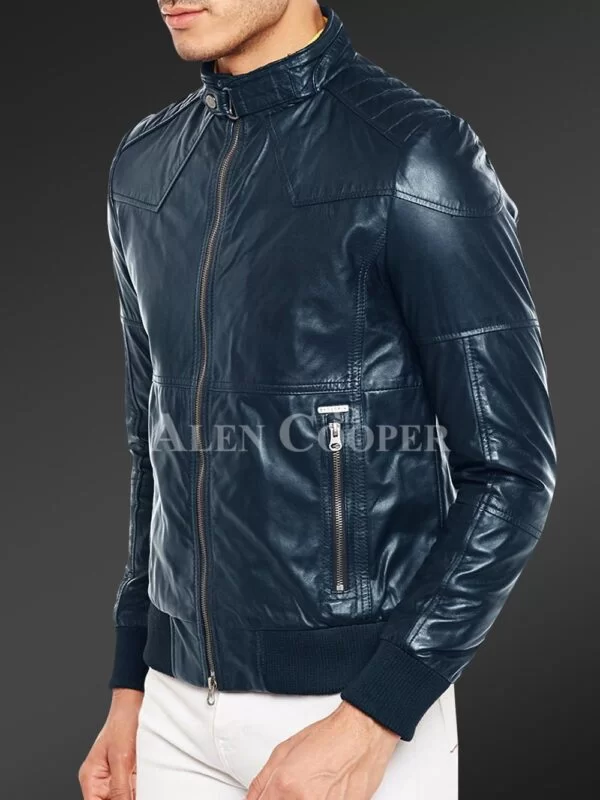 Quilted Slim Fit Real Leather Jacket for Men - Image 8