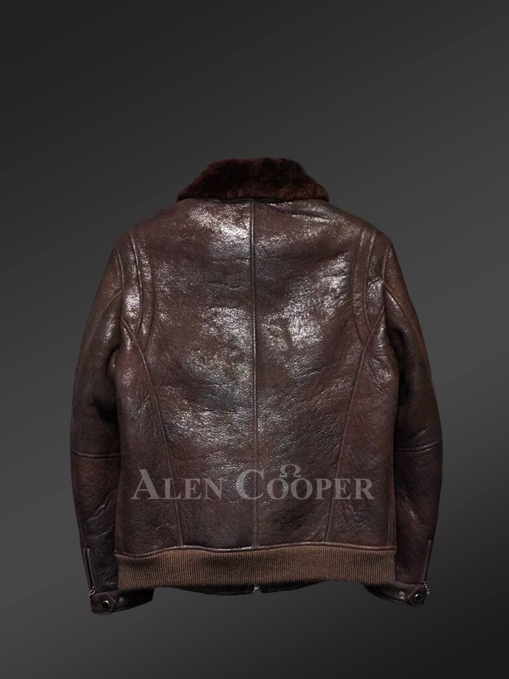 Red-Brown Aviator Bomber Style Shearling Jacket - Image 7