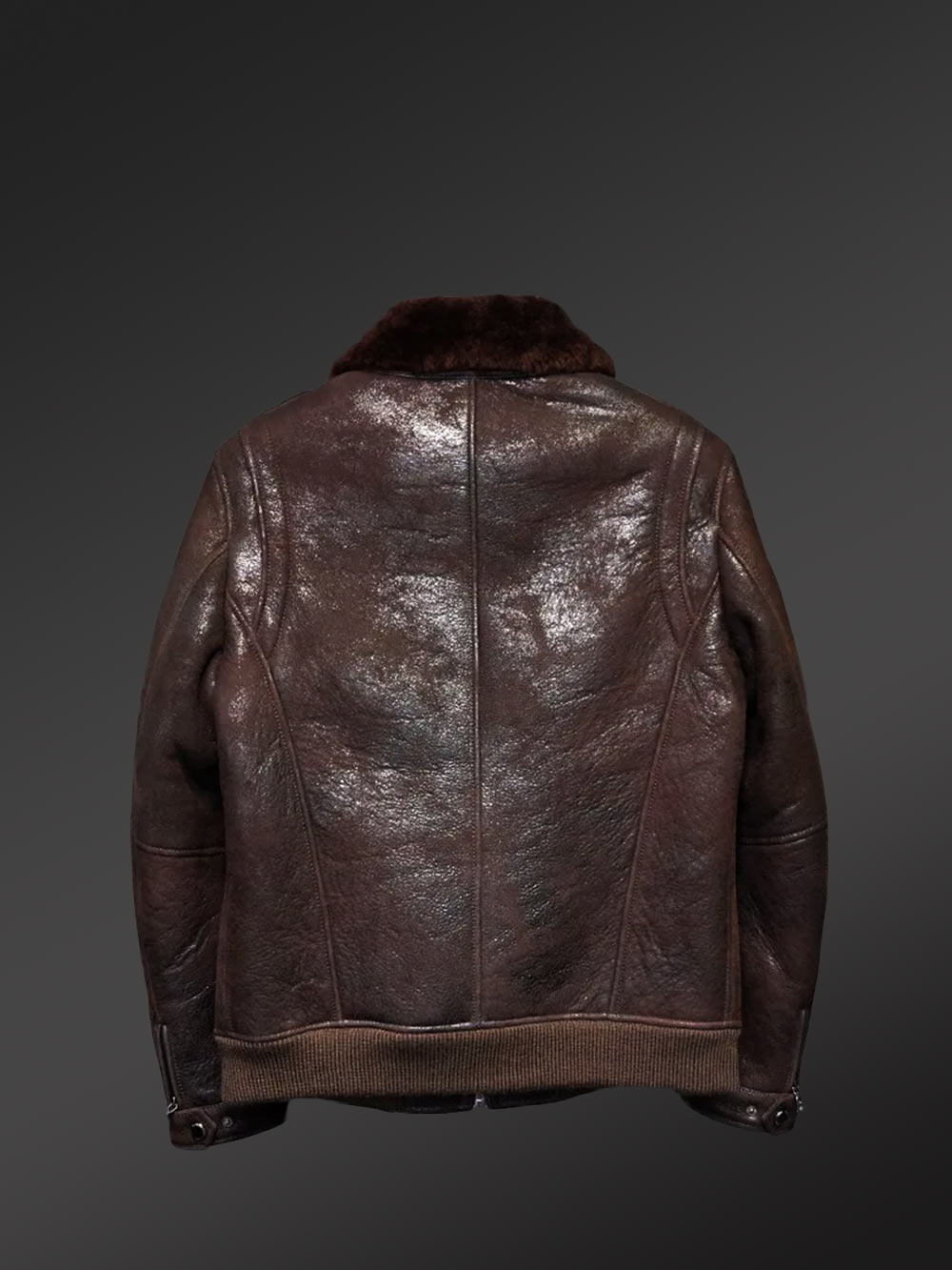 Red-Brown Aviator Bomber Style Shearling Jacket - Image 6