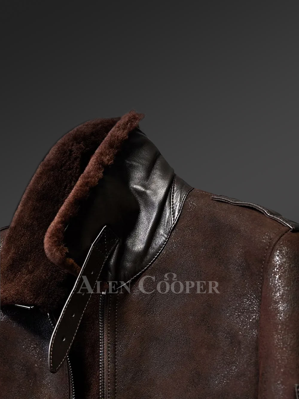 Red-Brown Aviator Bomber Style Shearling Jacket - Image 5