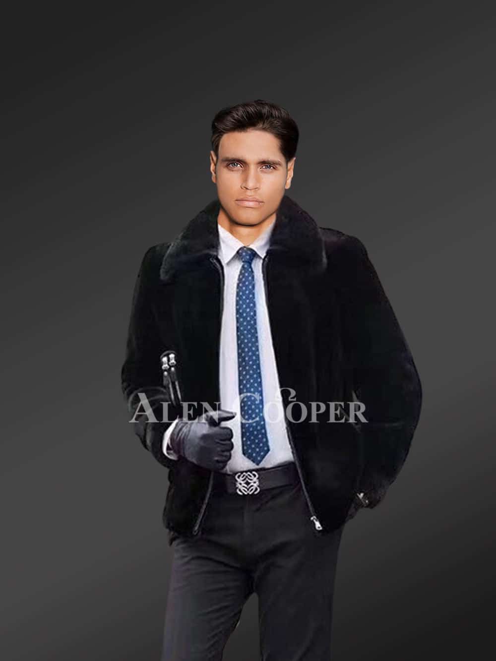 Mink Fur Jacket Men with Zip-Up Front - Image 3