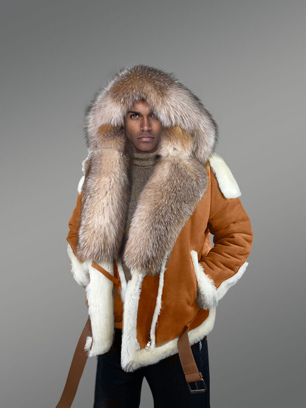 Authentic Men’s Shearling Jacket With Crystal Fox Fur Detailing - Image 3