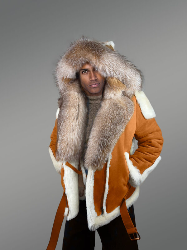 Authentic Men’s Shearling Jacket With Crystal Fox Fur Detailing - Image 4