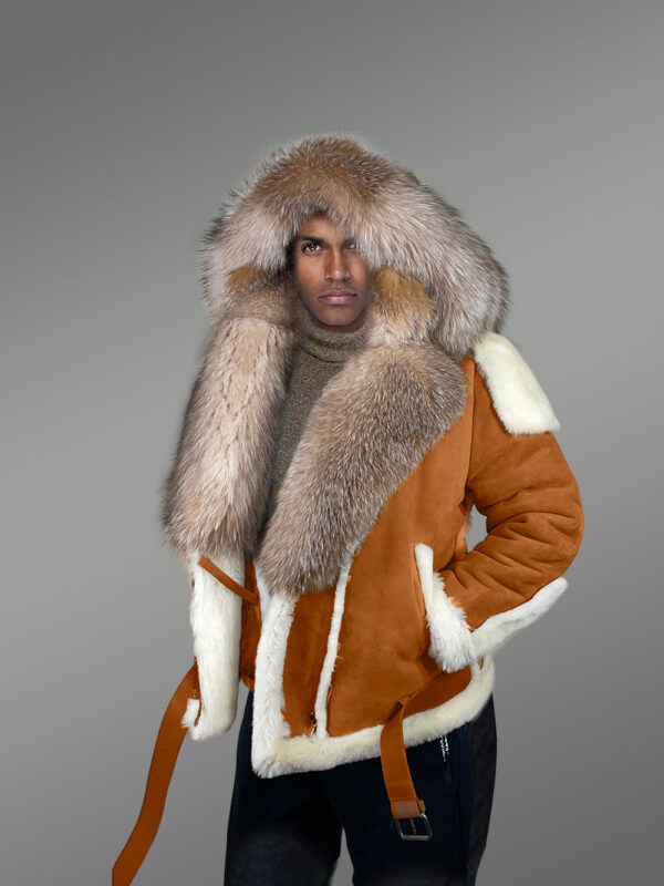 Authentic Men’s Shearling Jacket With Crystal Fox Fur Detailing - Image 5