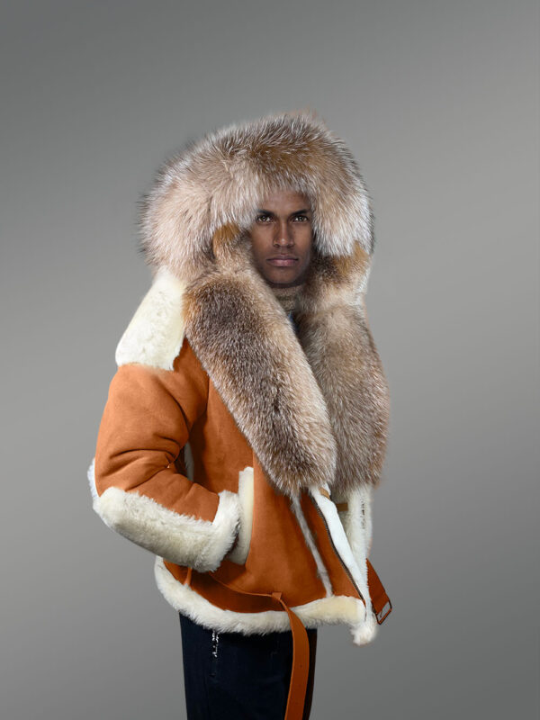 Authentic Men’s Shearling Jacket With Crystal Fox Fur Detailing - Image 6